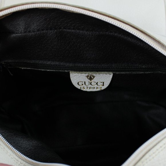 Vintage Blondie GG Style Center Striped Ribbon White Leather Style Shoulder Bag - Picture 8 of 11